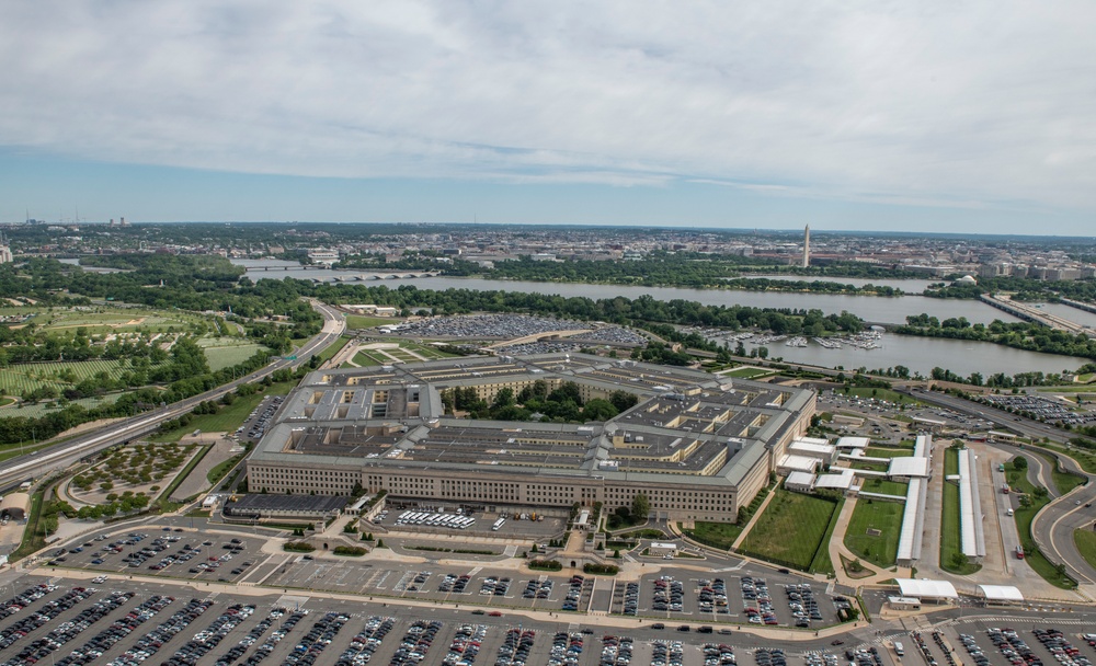 Aerial photos over Pentagon and National Mall