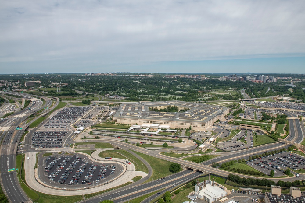 Aerial photos over Pentagon and National Mall