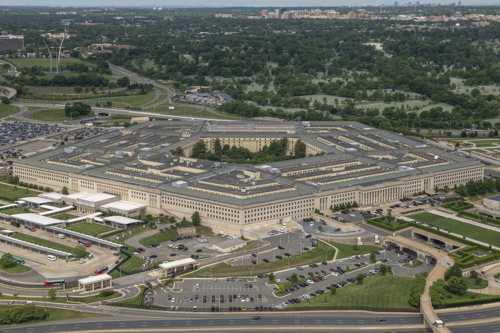 Aerial photos over Pentagon and National Mall