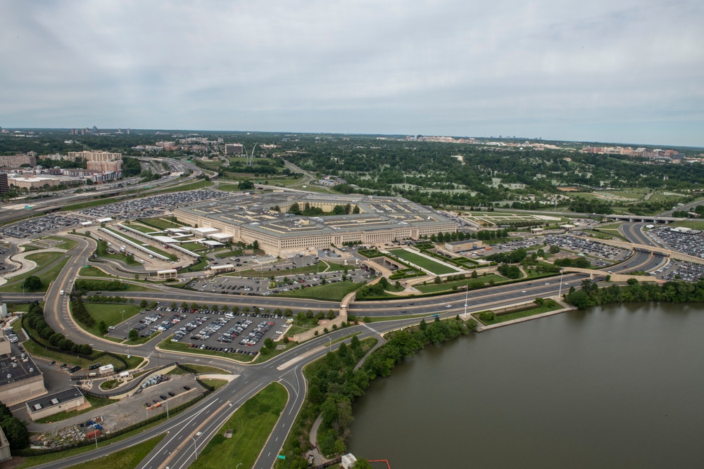 Aerial photos over Pentagon and National Mall