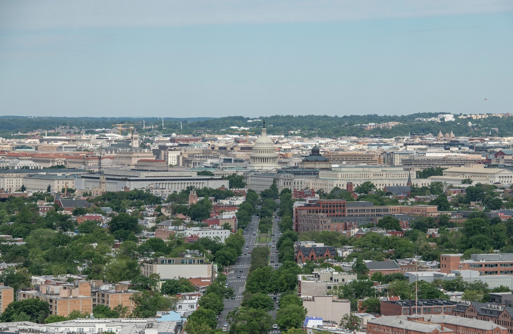 Aerial photos over Pentagon and National Mall