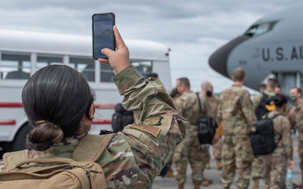 Airmen takes a picture after landing