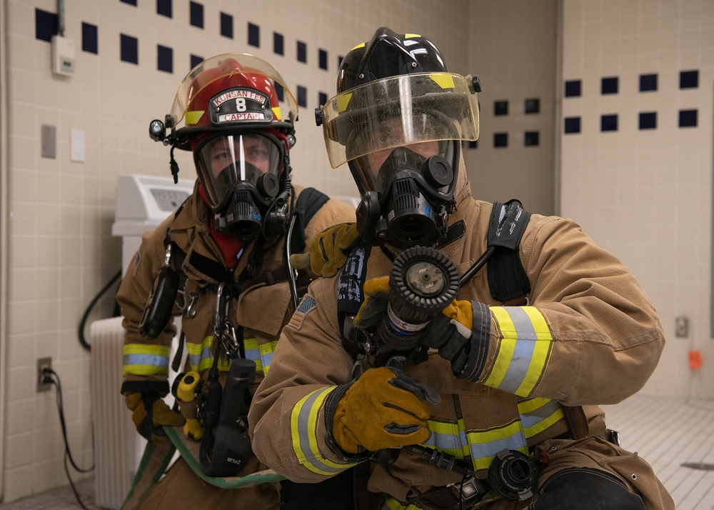 8th Civil Engineer Squadron fire department trains in high-rise firefighting exercise