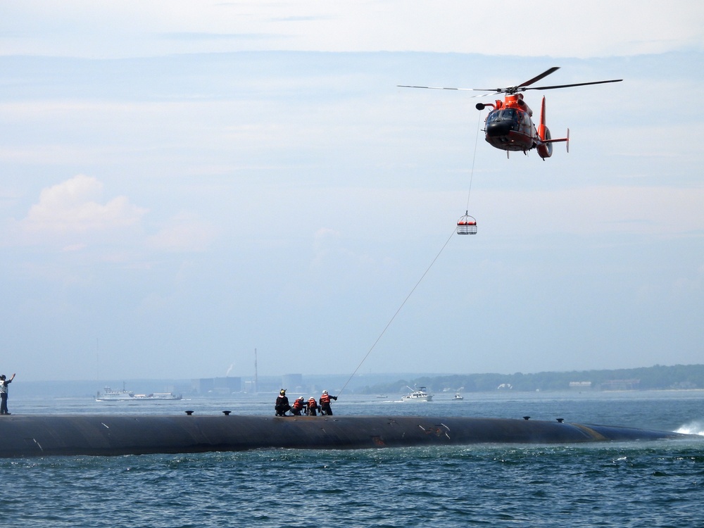 USS Providence and U.S. Coast Guard Helicopter Personnel Transfer Exercise