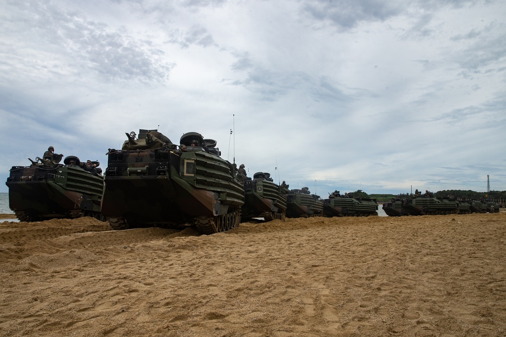 U.S. Marines conduct waterborne operations with assault amphibious vehicles