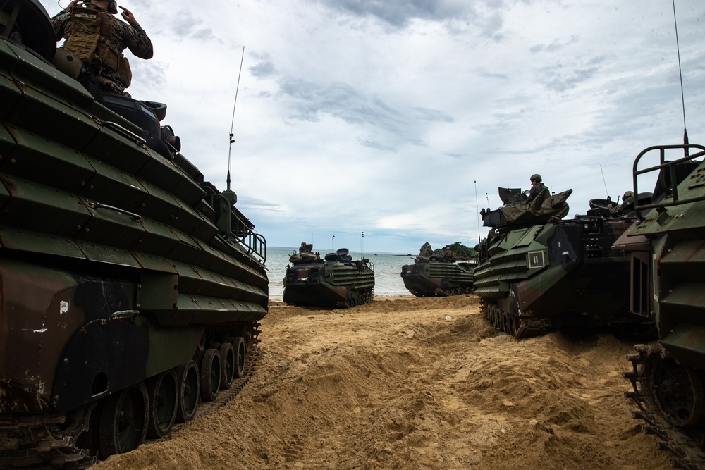 U.S. Marines conduct waterborne operations with assault amphibious vehicles