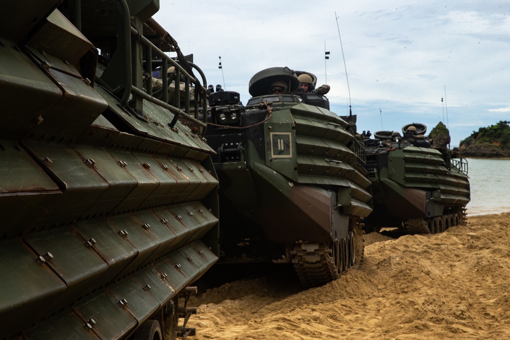 U.S. Marines conduct waterborne operations with assault amphibious vehicles