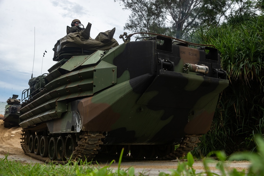 U.S. Marines conduct waterborne operations with assault amphibious vehicles