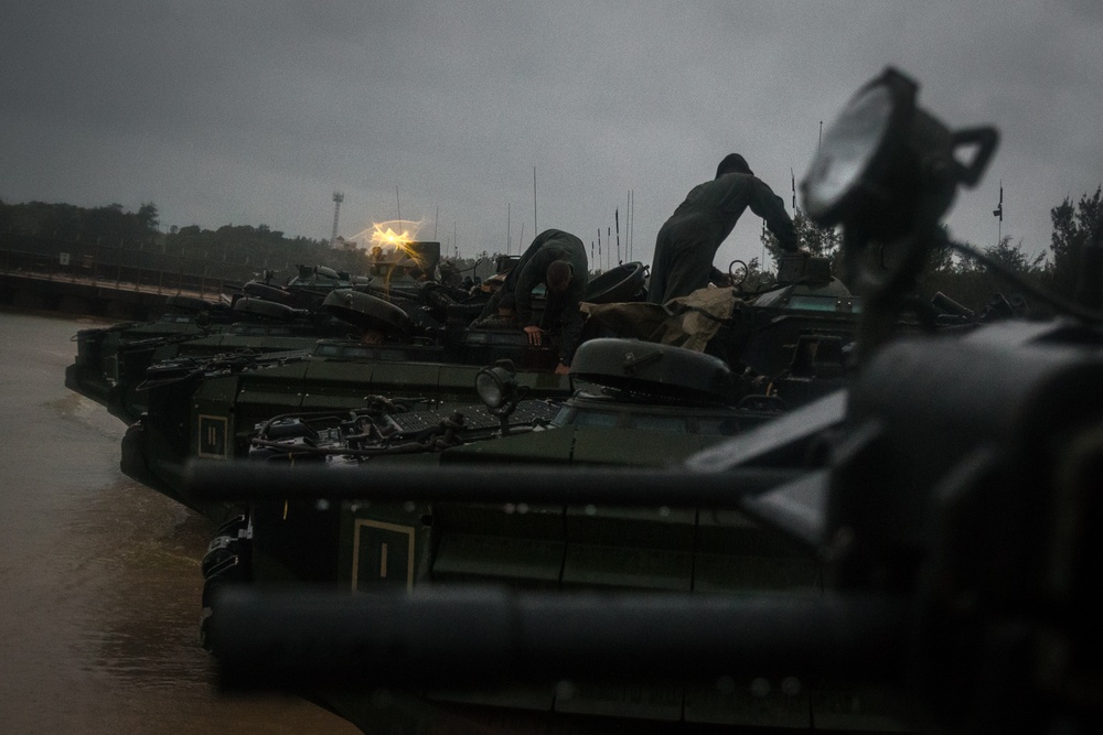 U.S. Marines conduct waterborne operations with assault amphibious vehicles