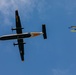 Military jump airplane flies overhead