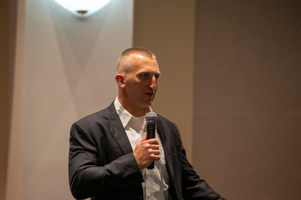 Rob Jones shares his story with Marine Barracks personnel