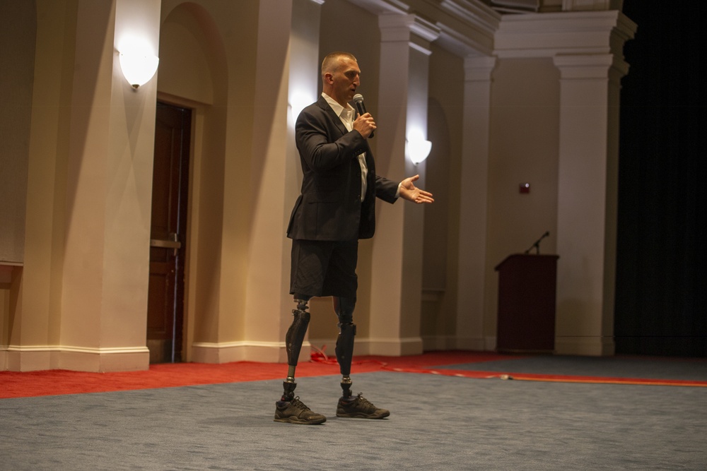 Rob Jones shares his story with Marine Barracks personnel