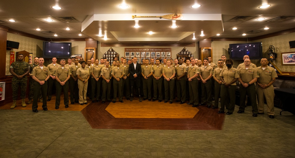 Rob Jones shares his story with Marine Barracks personnel