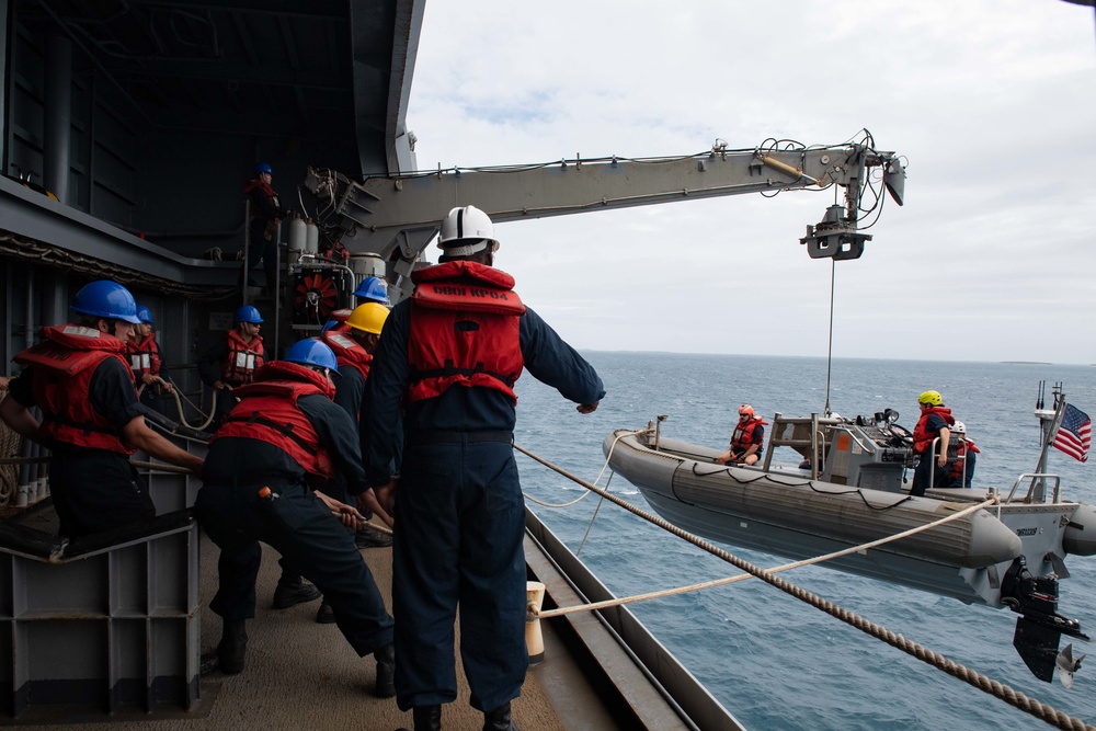 Rear Adm. Christopher Engdahl, commander, Expeditionary Strike Group 7/Task Force 76 arrives to USS New Orleans