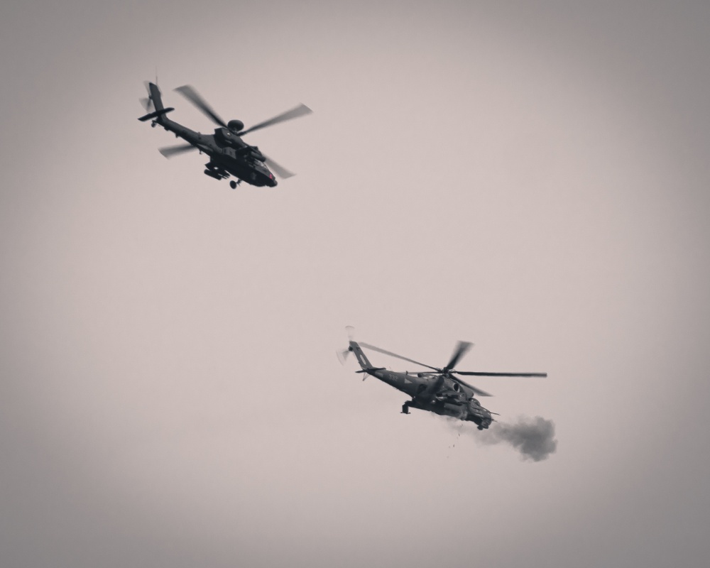 12th CAB Apaches and Hungarian Defense Force Hinds in first ever combined live fire