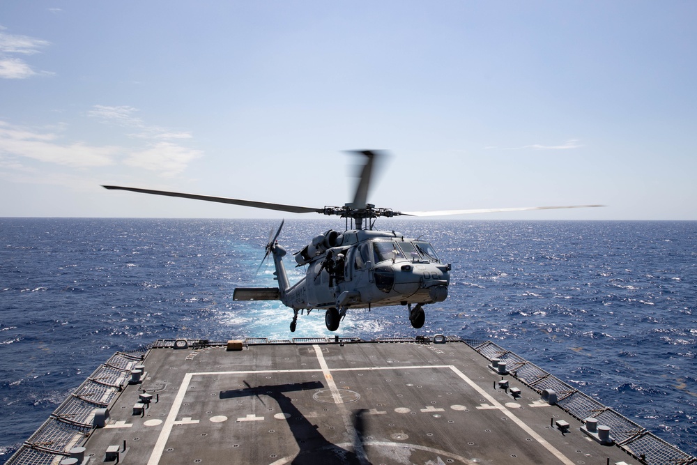 MH-60S Sea Hawk Helicopter Attached to HSC 22 Takes Off From the Flight Deck of USS Sioux City