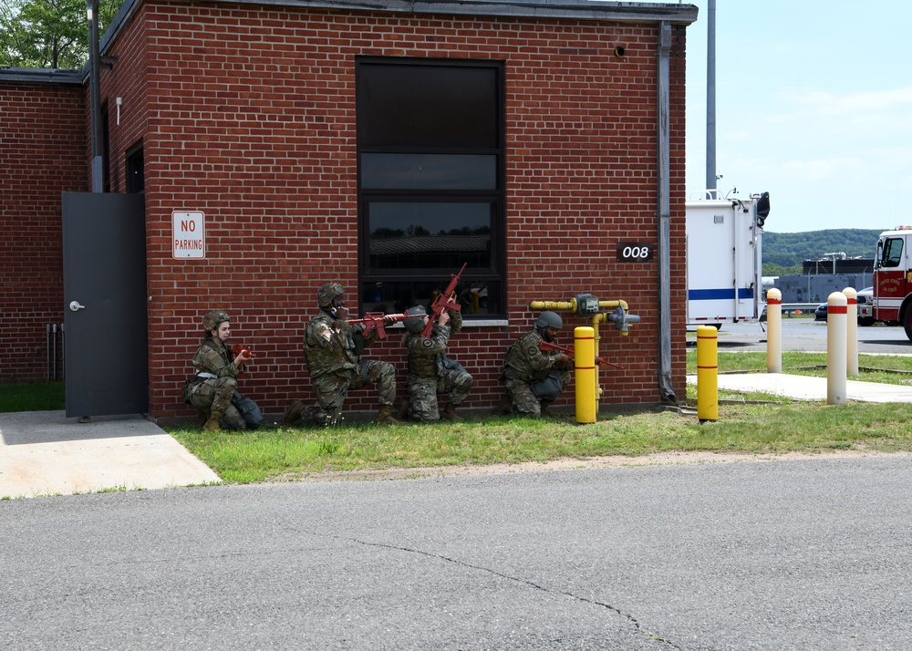 104th Fighter Wing holds Readiness Exercise, Airmen respond to simulate mortaring of building