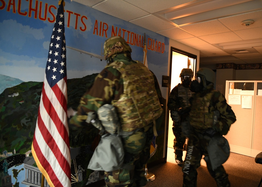 104th Fighter Wing holds Readiness Exercise, evacuates building after simulated fire