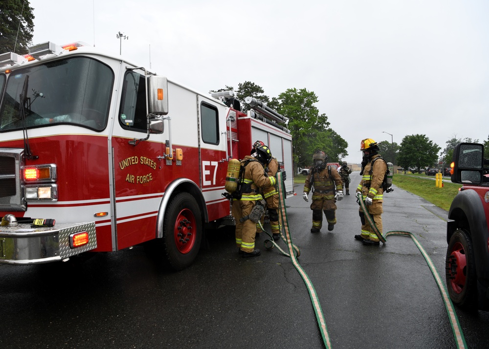 104th Fighter Wing holds Readiness Exercise, evacuates building after simulated fire