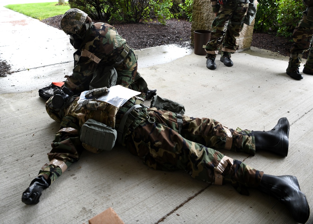 104th Fighter Wing holds Readiness Exercise, medical group airmen assess simulated casualties