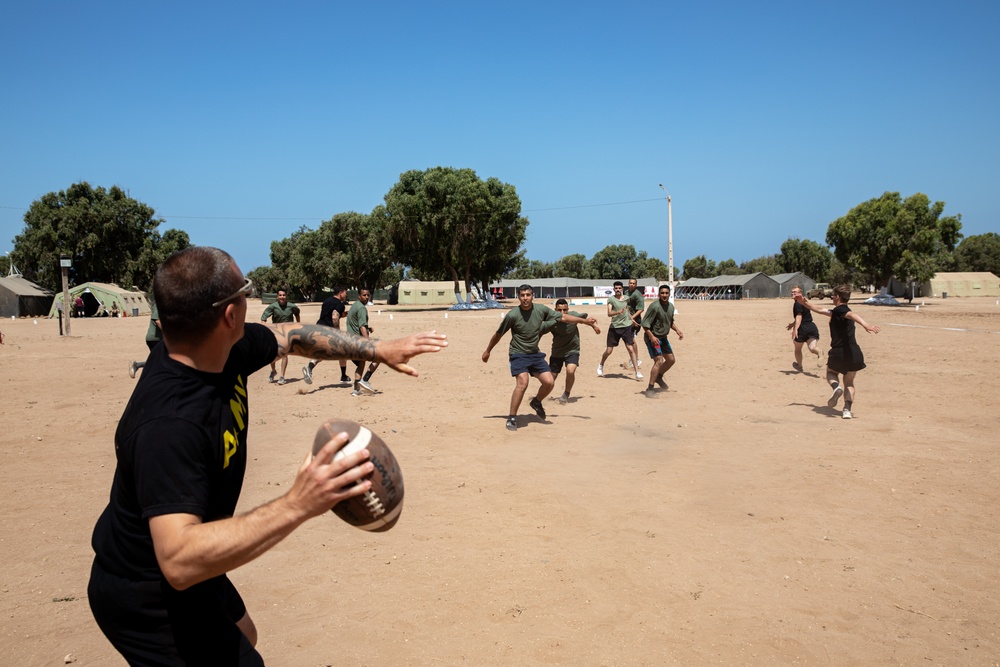African Lion 2021 - U.S. and Moroccan Soldiers Play American Football