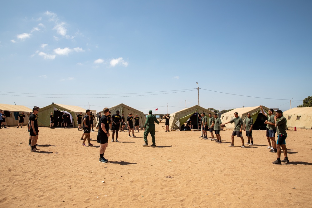 African Lion 2021 - U.S. and Moroccan Soldiers Play American Football