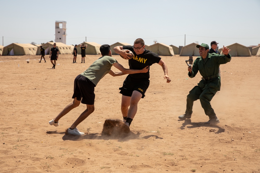 African Lion 2021 - U.S. and Moroccan Soldiers Play American Football