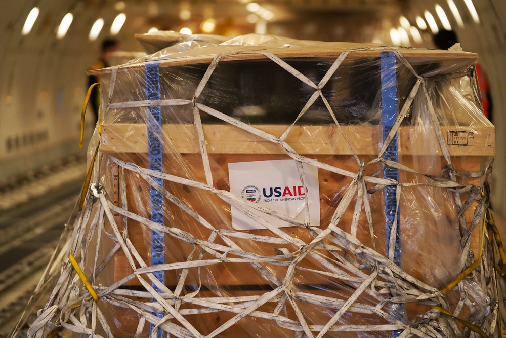 Supplies the U.S. government, through the U.S. Agency for International Development, donated to India, are loaded onto a National Airlines plane on April 30, 2021.