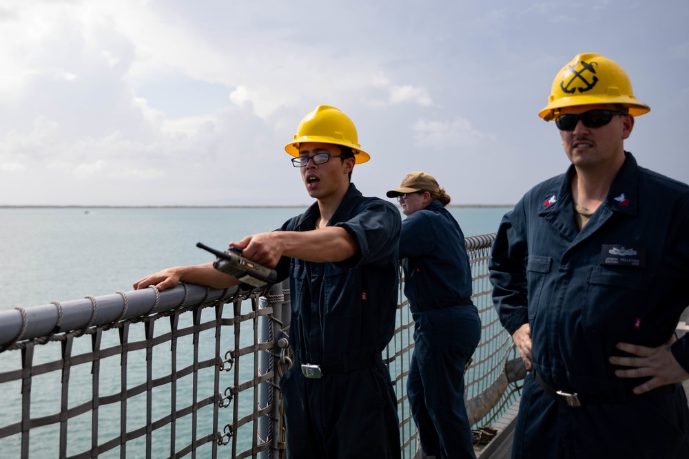 USS Sioux City Sailors Conduct Sea and Anchor Detail Procedures as the Ship Departs Naval Station Guantanamo Bay, Cuba