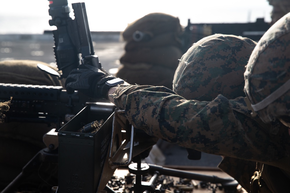 CLB-15 Marines conduct live-fire machine gun training aboard USS Somerset