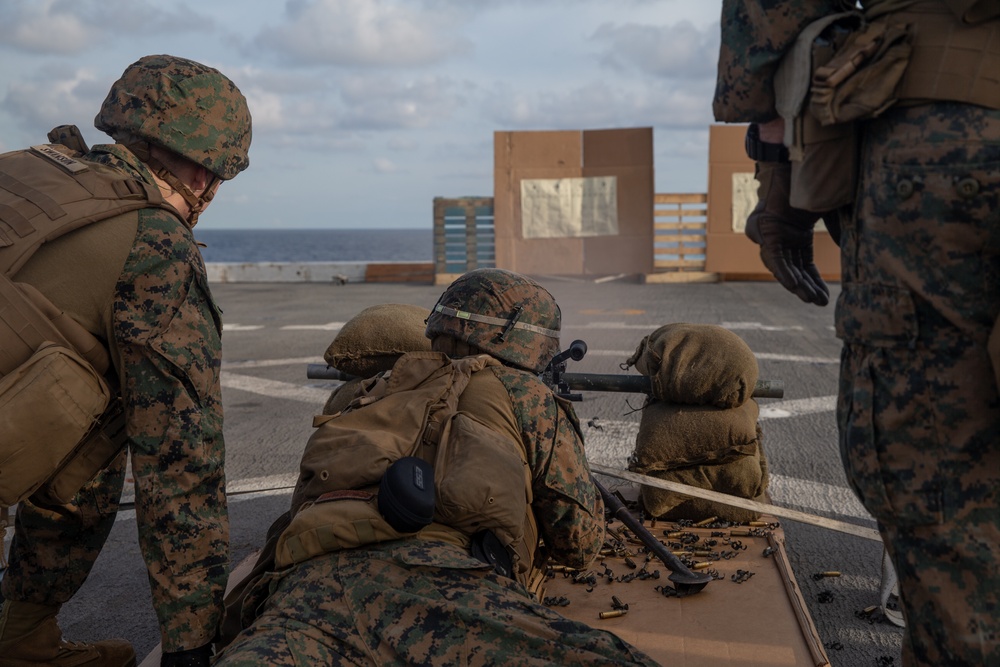 CLB-15 Marines conduct live-fire machine gun training aboard USS Somerset