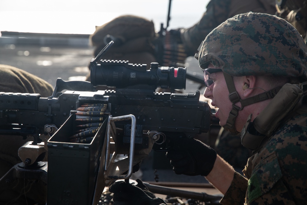 CLB-15 Marines conduct live-fire machine gun training aboard USS Somerset