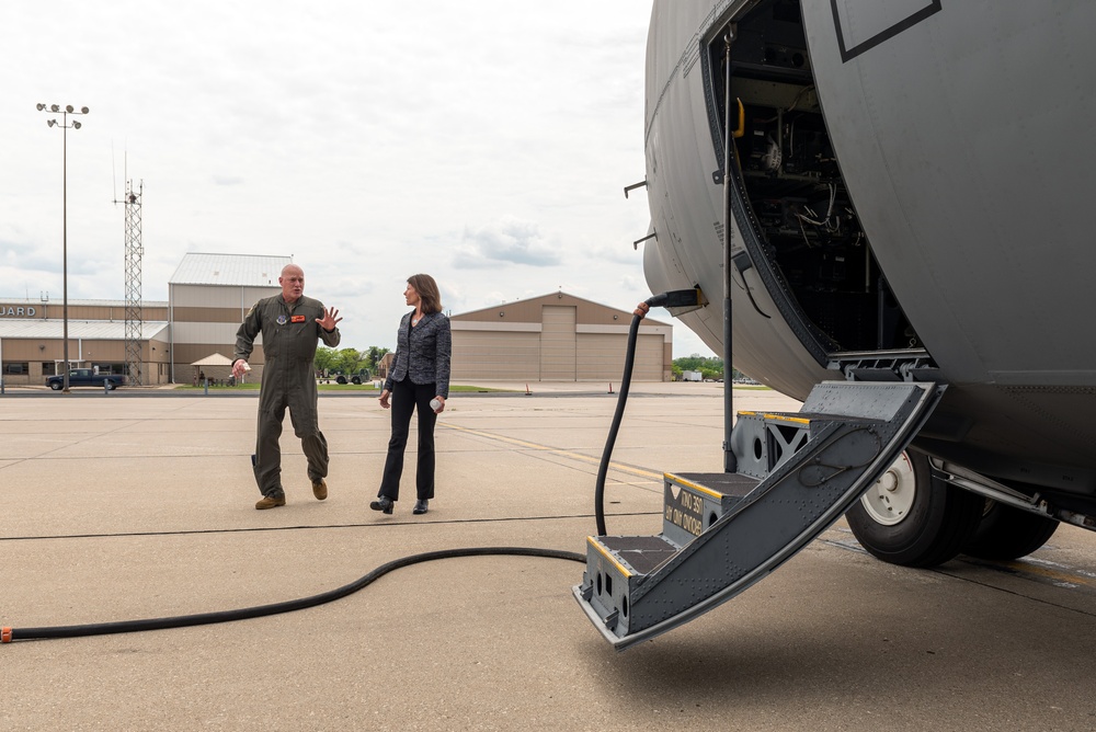 Rep. Cheri Bustos job shadows C-130H Hercules aircrew at Illinois Air National Guard wing