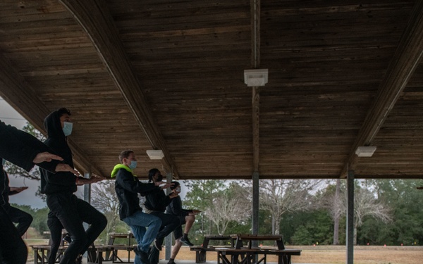 Future Airmen work out with Military Training Instructors