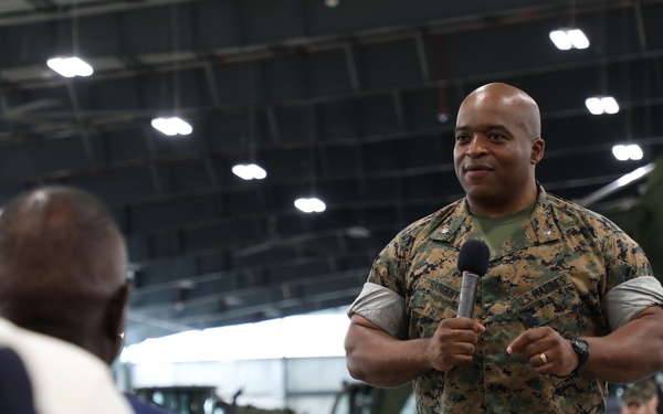 2d Marine Force Storage Battalion's New Commanding Officer Lt. Col. Kurtis Sargent Addresses Audience