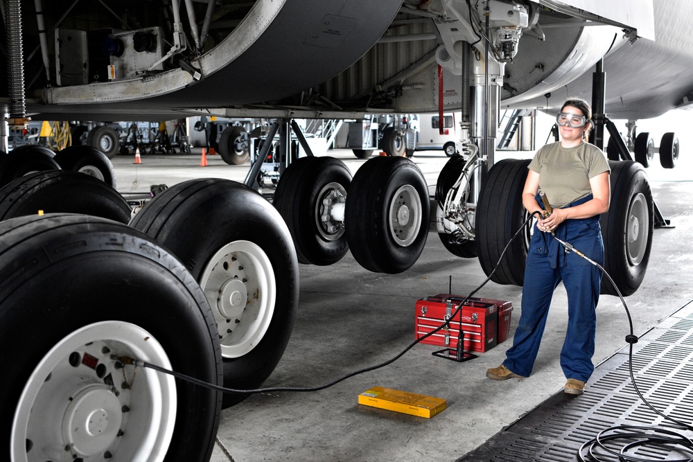 Westover Crew Chiefs install Tire Pressure Monitoring System on C-5M