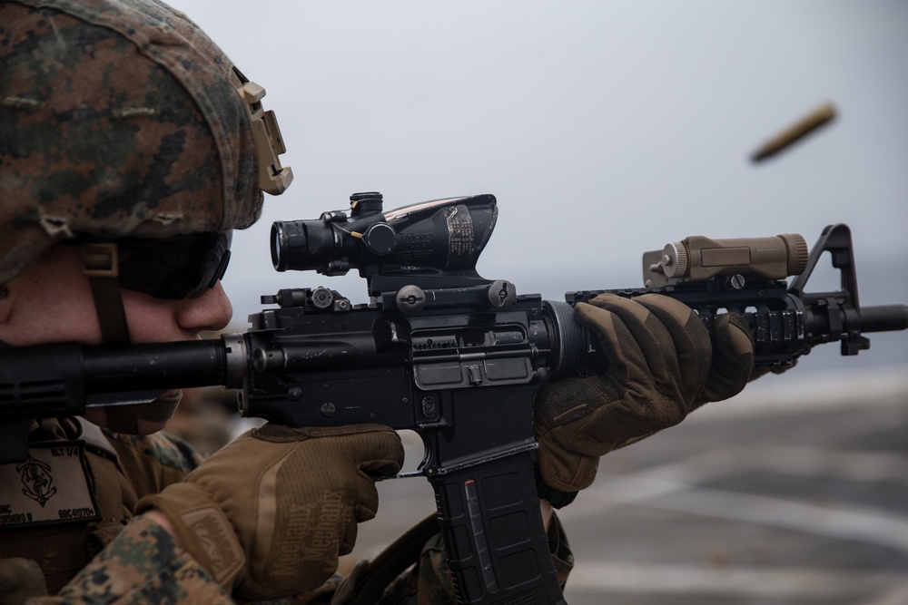BLT 1/4 Marines, Sailors conduct combat marksmanship proficiency training aboard USS Somerset