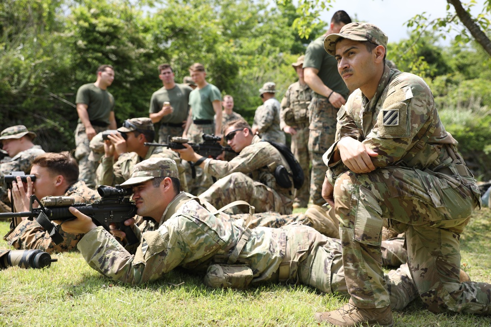 Soldiers of 3rd Infantry Division and Marines train together on Camp Fuji