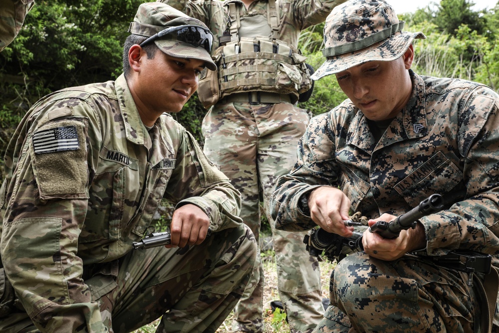 Soldiers of 3rd Infantry Division and Marines train together on Camp Fuji