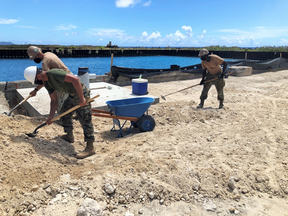 NMCB-4 and 7th ESB construct mooring bollards for the Tinian Harbor