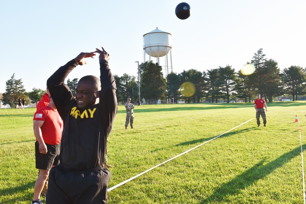 ‘Patriot’ Brigade Soldiers conduct First Army’s S/SGT Curtis F. Stroup Standing Power Throw (STP) event