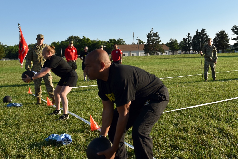 ‘Patriot’ Brigade Soldiers conduct First Army’s S/SGT Curtis F. Stroup Standing Power Throw (STP) event