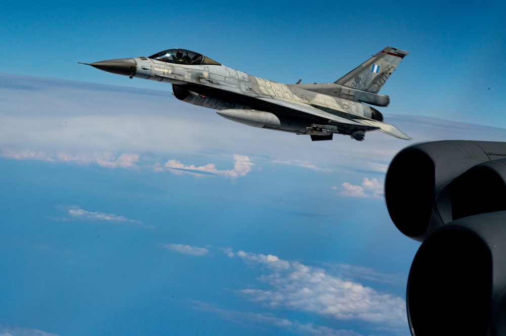 Hellenic F-16 Fighting Falcon Escorts a B-52H