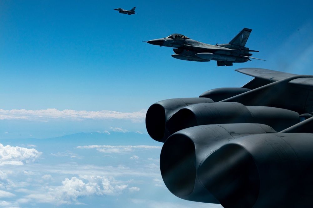 Hellenic F-16 Fighting Falcon Escorts a B-52H