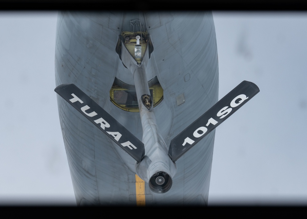 Turkish KC-135 Stratotanker refuels U.S. B-52H Stratofortress