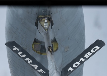 Turkish KC-135 Stratotanker refuels U.S. B-52H Stratofortress