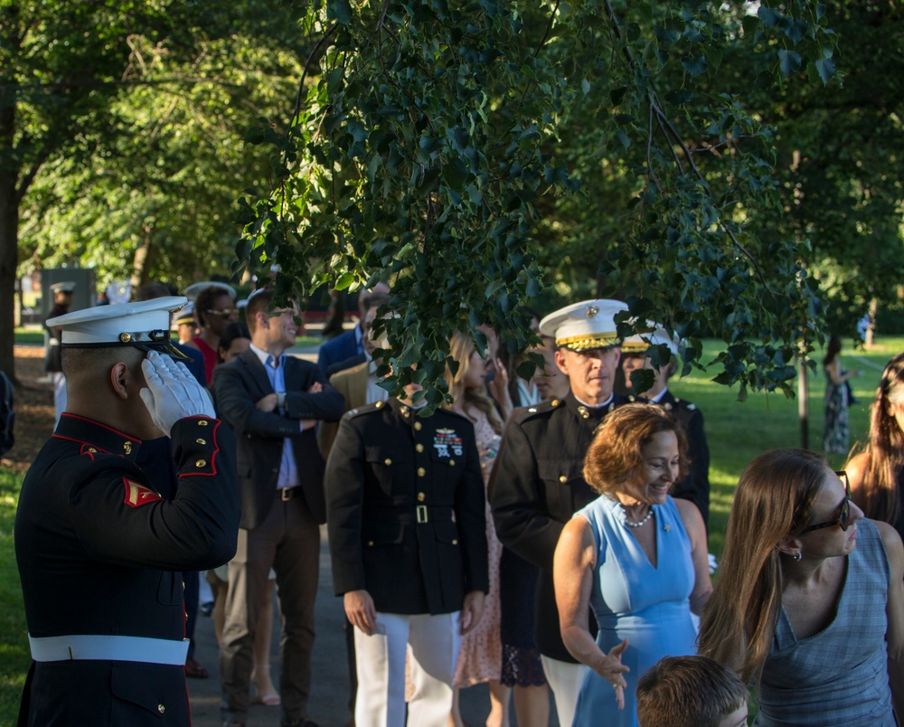 Marines host SpaceX President during Tuesday Sunset Parade