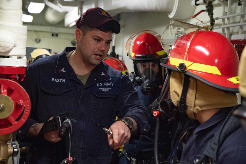 USS Kidd Conducts Damage Control Drill