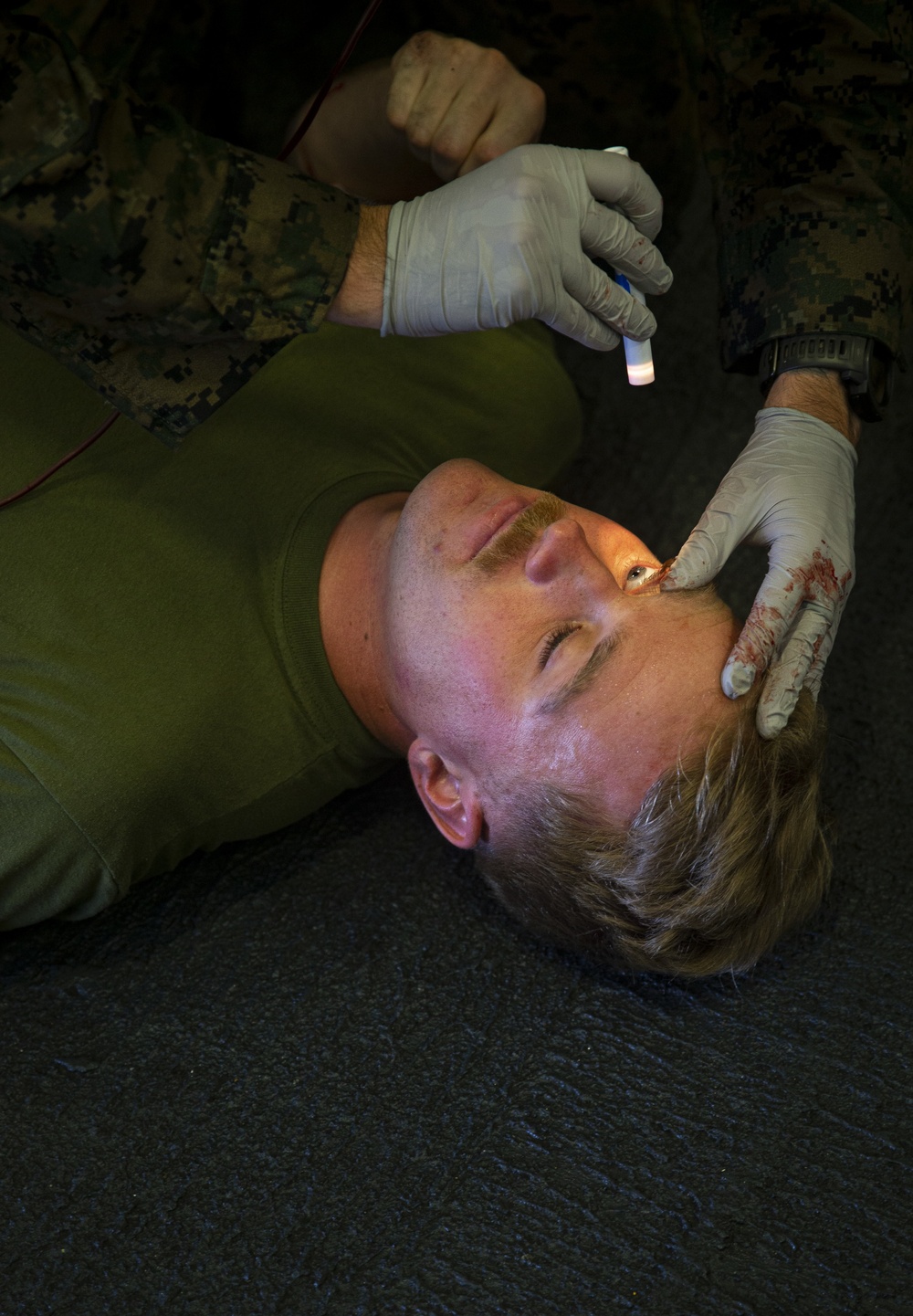 US Marines and Sailors conduct a live fresh old blood transfusion demonstration