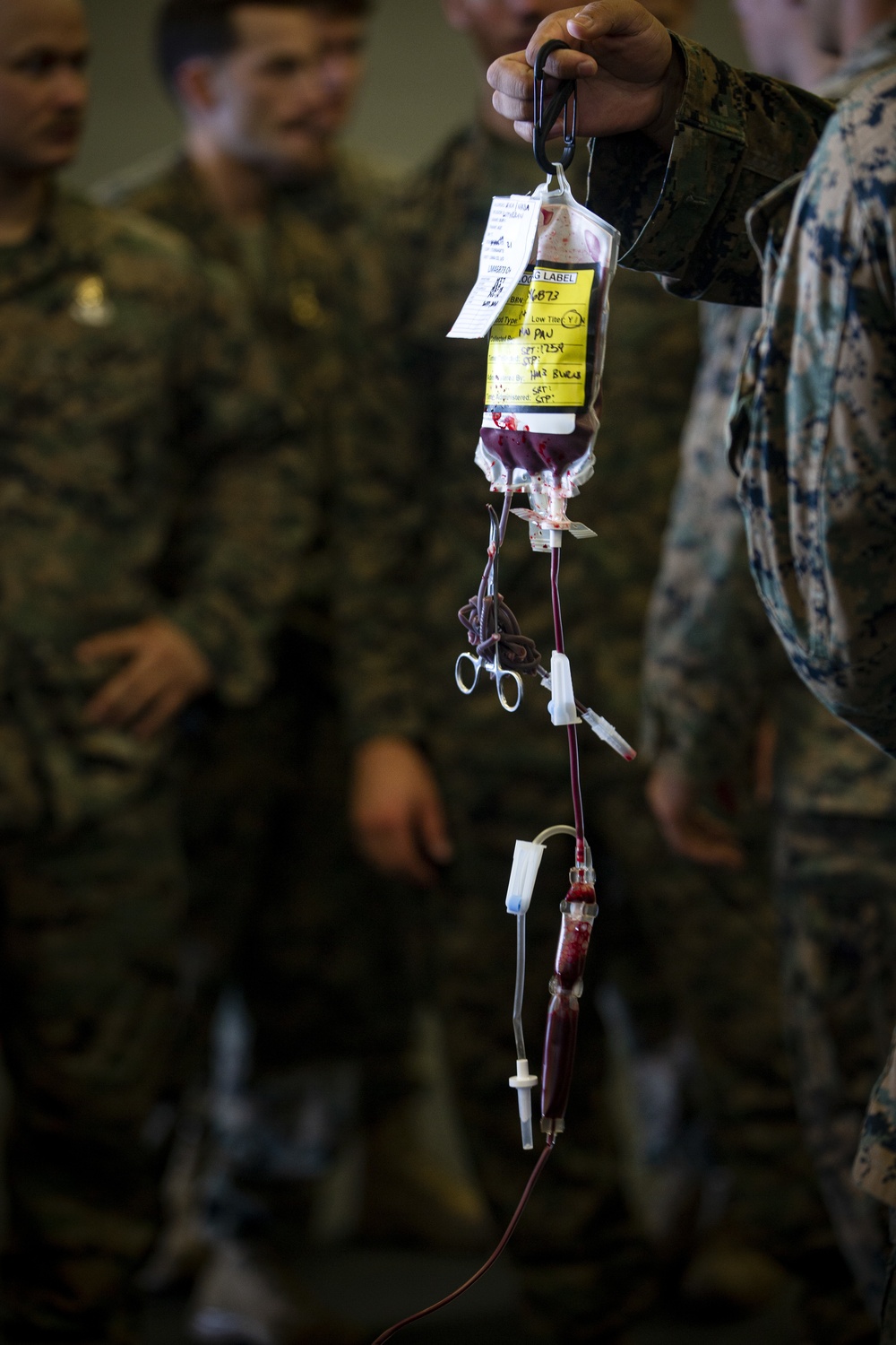 US Marines and Sailors conduct a live fresh old blood transfusion demonstration